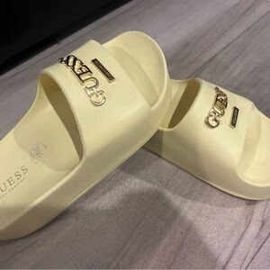 Guess light yellow  Slide Sandals with Logo
